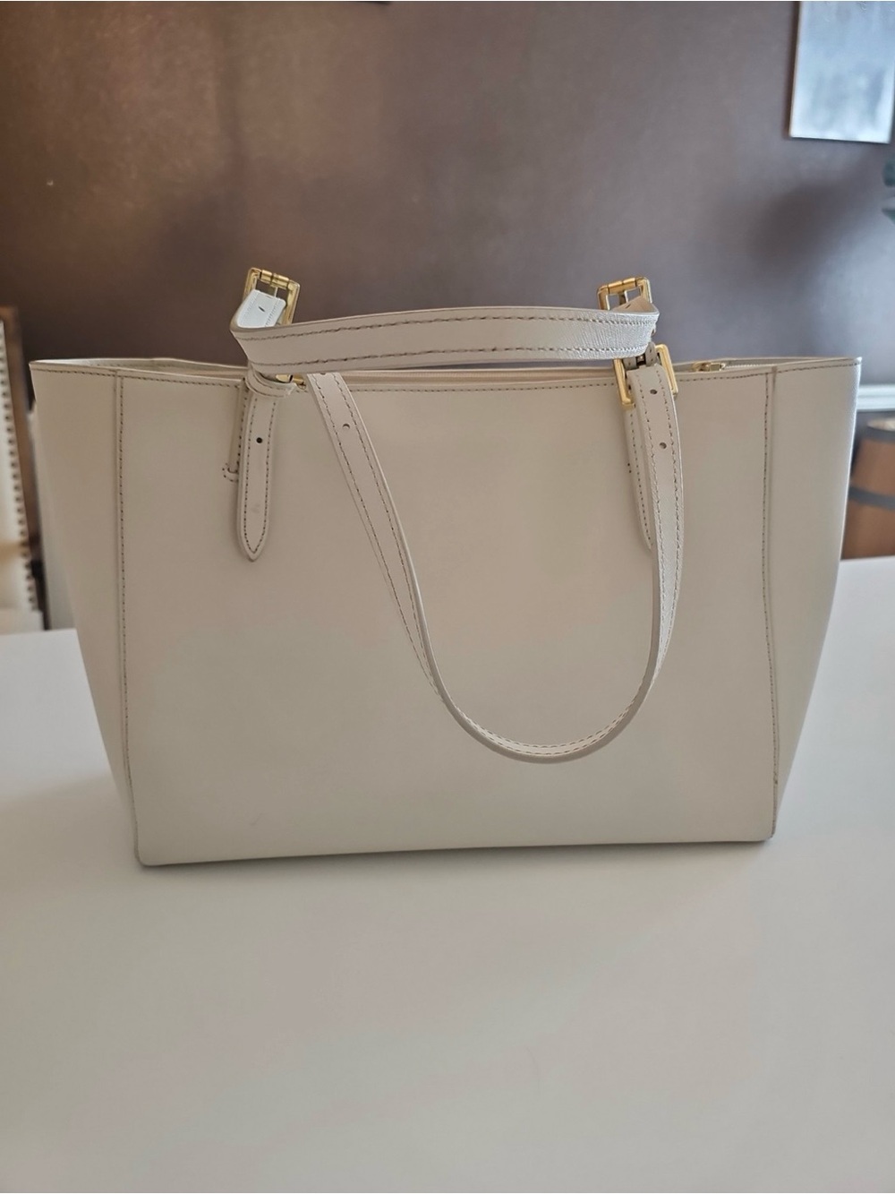 Tory Burch Ivory Leather Double-Handle Tote with Gold Hardware - Picture 4 of 5
